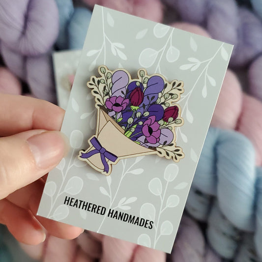 Purple Yarn Bouquet - Wooden Pin image 0