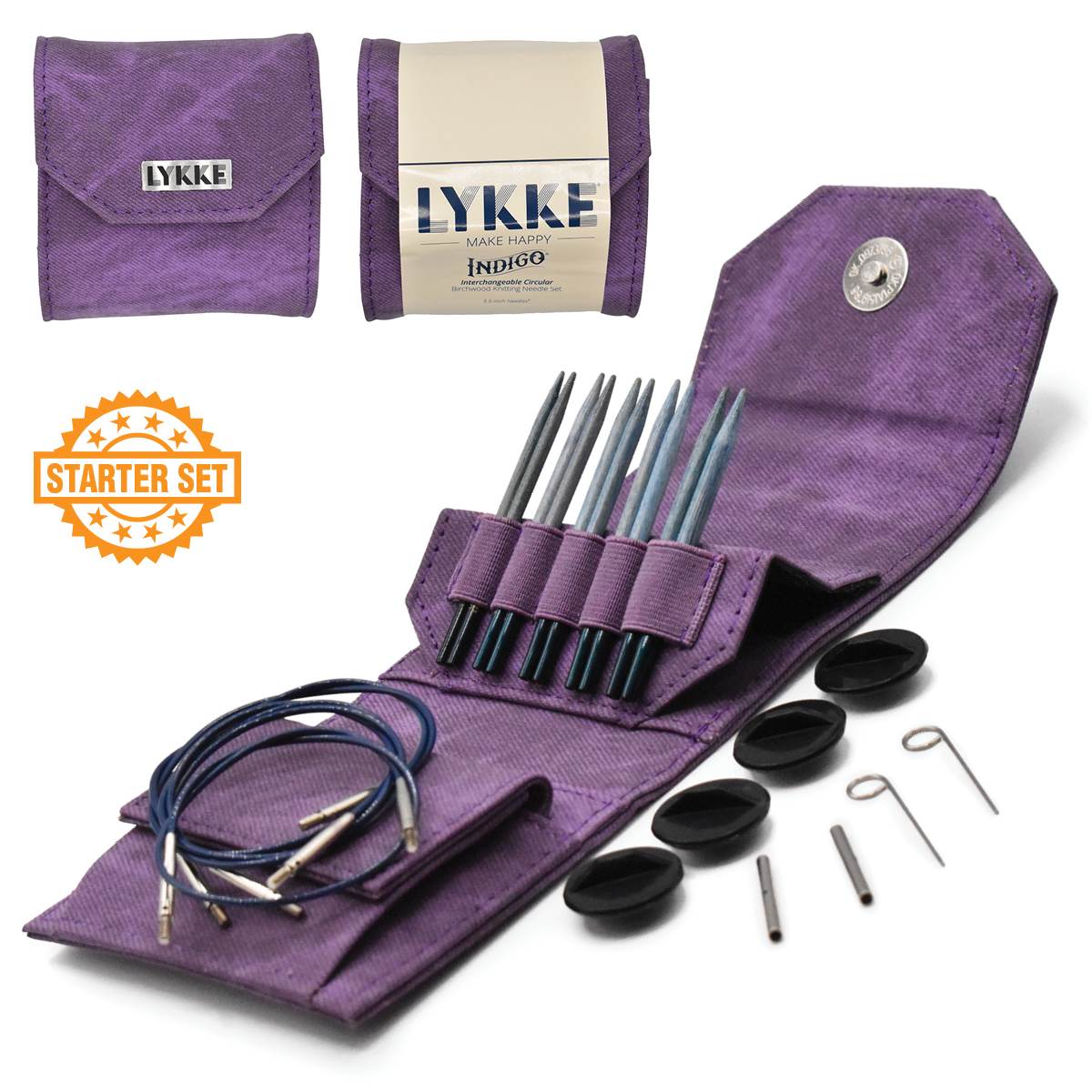 Lykke Indigo 3.5" Interchangeable Needles Starter Set - Violet Case